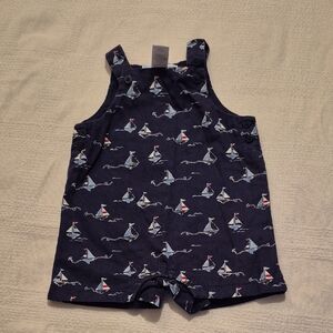 Janie and Jack boys 0-3 months blue sailboat shorts romper EUC